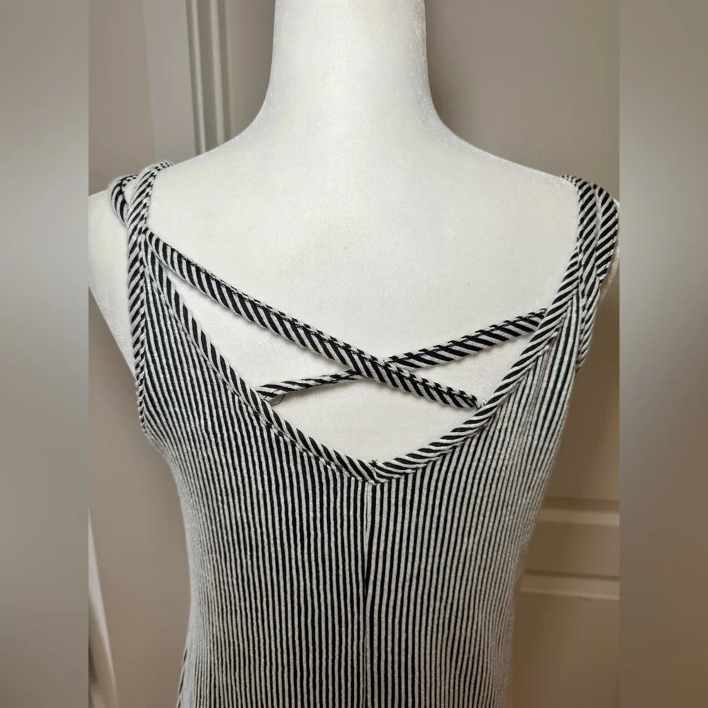NWT Black White Striped Slip Dress Midi Nightgown Lounge, Small, Soft Stretch - Picture 6 of 7